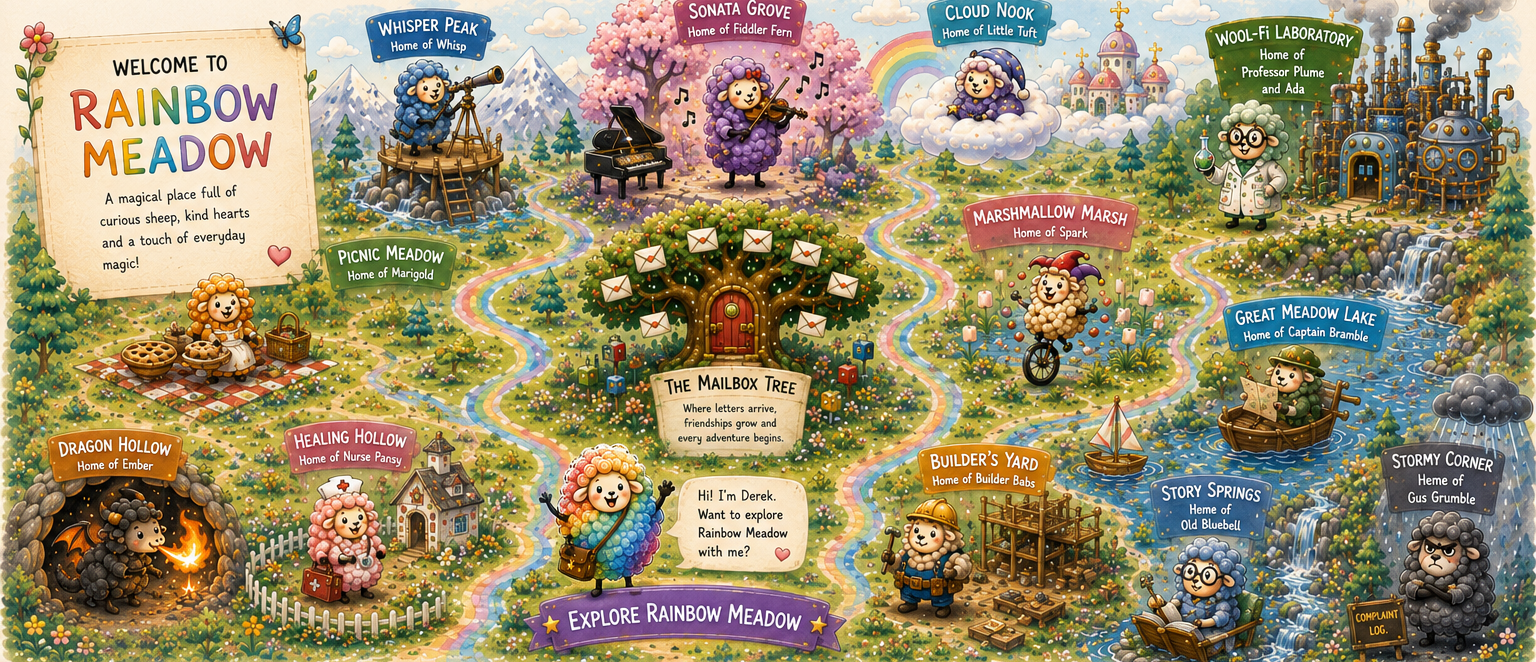 Rainbow Meadow map with character homes